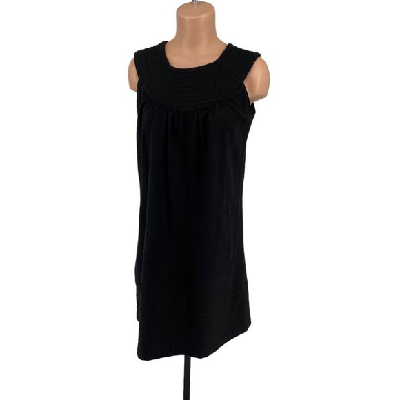 BB Dakota Ruched Neck Wool Shift Dress sz Medium w/ Pockets Sleeveless Black - Picture 2 of 6
